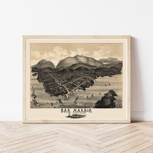 Bar Hafen Mount Desert Island Maine 1886 Vogelaugenansicht Karte | Fine Art Druck