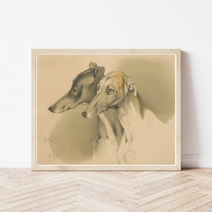 Greyhound Dogs Portrait 1853 Watercolor Painting | Fine Art Print