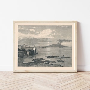 Naples Italy & Mount Vesuvius View 1877 Engraving Illustration | Fine Art Print