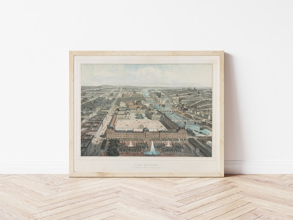 Paris France View Louvre Museum 1850 Lithograph Illustration