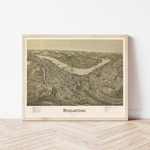 Morgantown West Virginia 1897 Vogelansicht Karte | Fine Art Druck