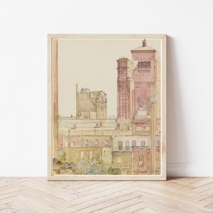 Chicago Illinois Downtown Architecture & Cityscape Rooftops View 1931 Watercolor Drawing | Fine Art Print