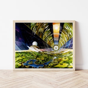 1970s NASA Space Colony Retrofuturism Artwork, Circa 1975 Painting | Fine Art Print
