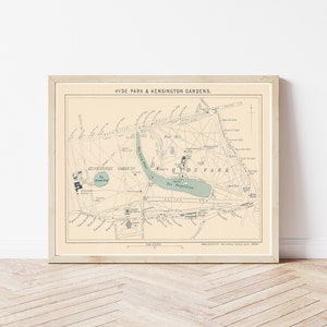 Kensington Gardens e Hyde Park Londres Inglaterra 1910 Mapa | Impressão de belas artes