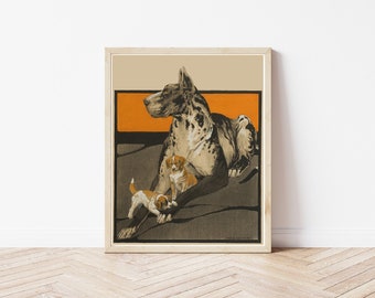 1923 Great-Dane Dog & Puppies Lithograph Poster | Fine Art Print