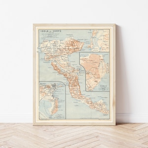Insel Korfu Griechenland 1911 Landkarte | Fine Art Druck