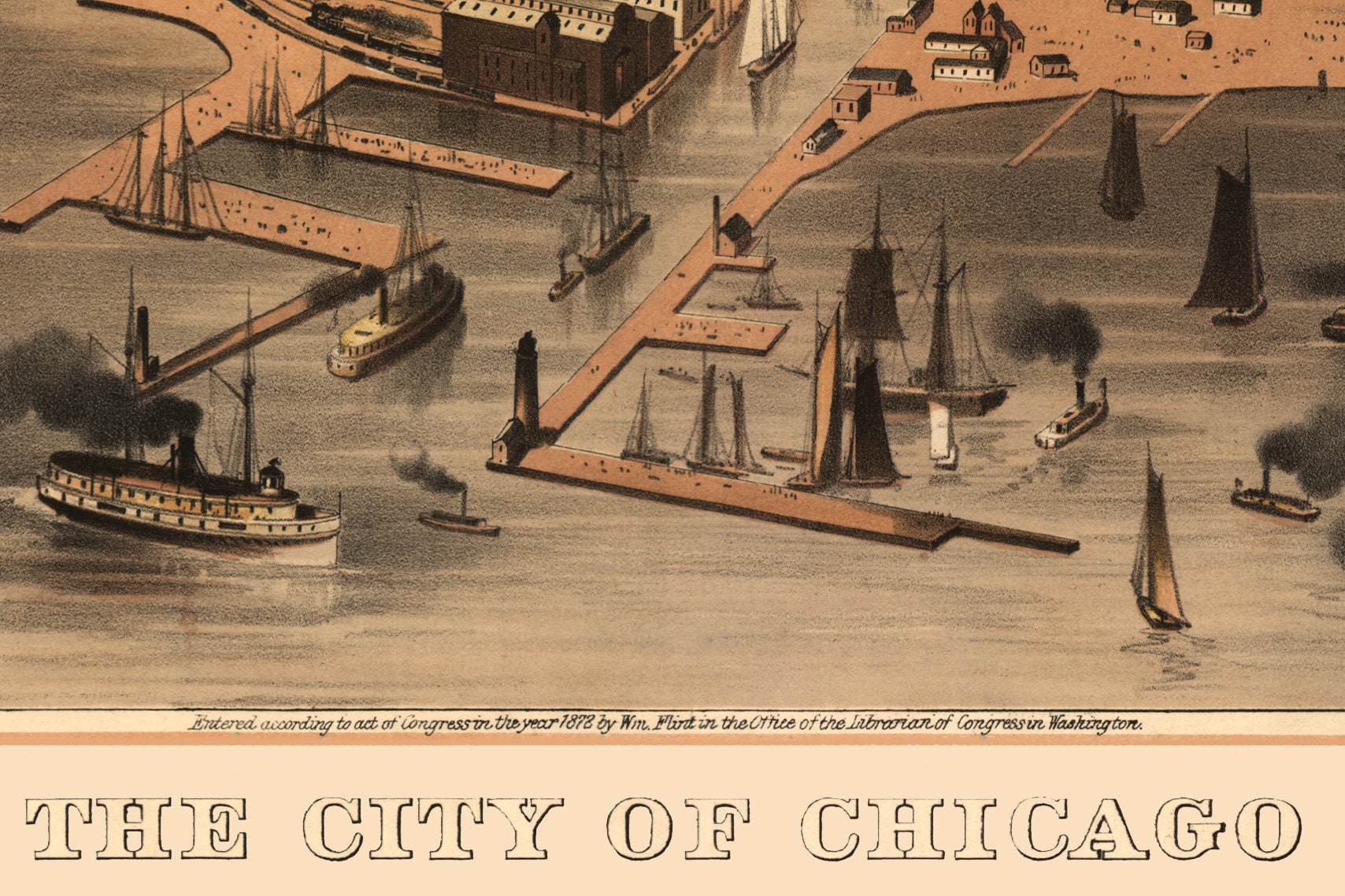 1872 CHICAGO ILLINOIS panoramic map GENEALOGY poster IL14 