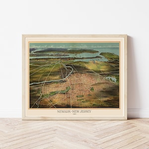 Newark New Jersey 1916 Vogelansicht Karte | Fine Art Druck