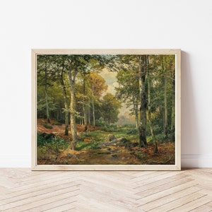Deer in Forest Landscape Circa 1900 Oil Painting  | Fine Art Print