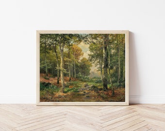 Deer in Forest Landscape Circa 1900 Oil Painting  | Fine Art Print