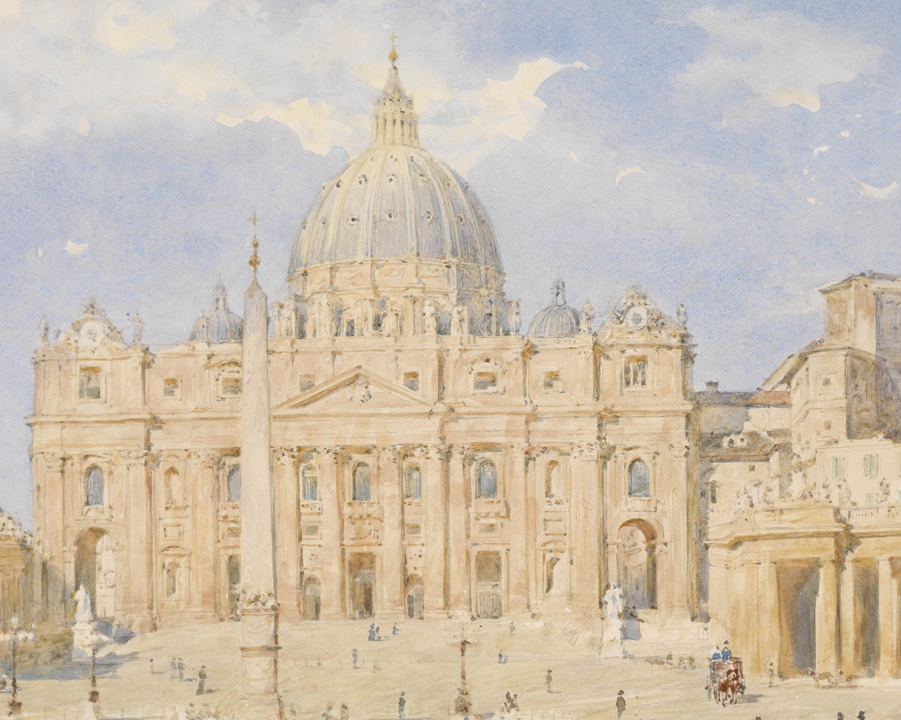 St. Peter's Basilica Vatican Rome Italy 1879 Watercolor Painting | Fine ...