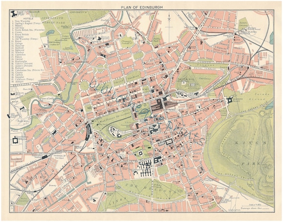【希少】アンティークマップ　イギリス　スコットランド　絵地図 map エディンバラ（スコットランド）1903年地図｜美術印刷 - Etsy 日本