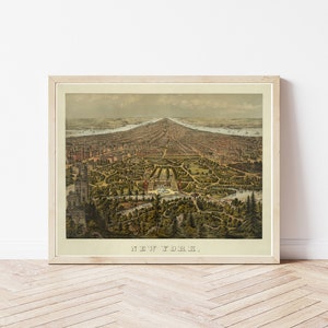 New York City Manhattan Central Park 1873 Vogelansicht Lithograph Illustration | Fine Art Druck