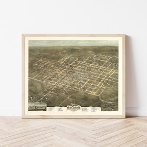 Raleger North Carolina 1872 Vogelansicht Karte | Fine Art Druck