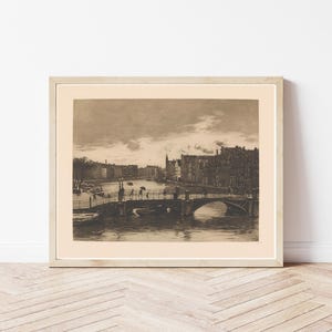 Amsterdam Netherlands Cityscape Canal & Street View 1907 Drawing | Fine Art Print