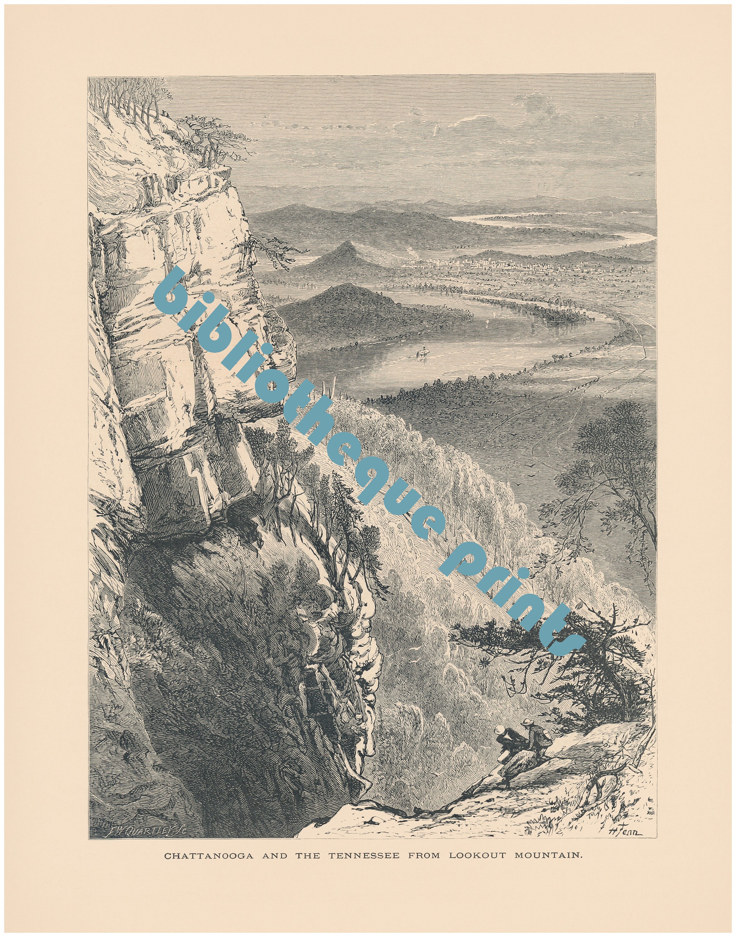 Chattanooga Tennessee View & Lookout Mountain 1874 Engraving