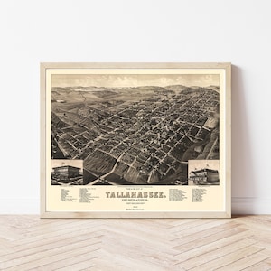 Tallahassee Florida 1885 Vogelansicht Karte | Fine Art Druck