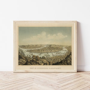 Pittsburgh, Pennsylvanie, 1874 Vue aérienne | Impression d'art
