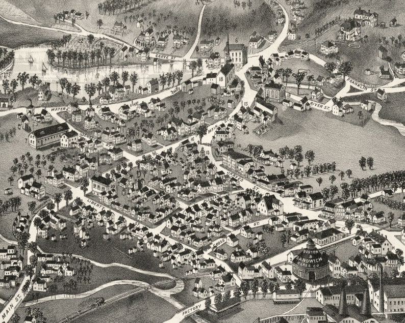 Sandwich Massachusetts 1884 Bird's Eye View Map Fine Art Etsy