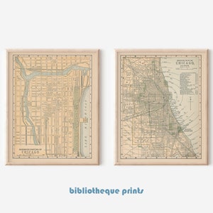 Galería de mapas de Chicago, Illinois / Juego de 2 impresiones / Impresiones artísticas