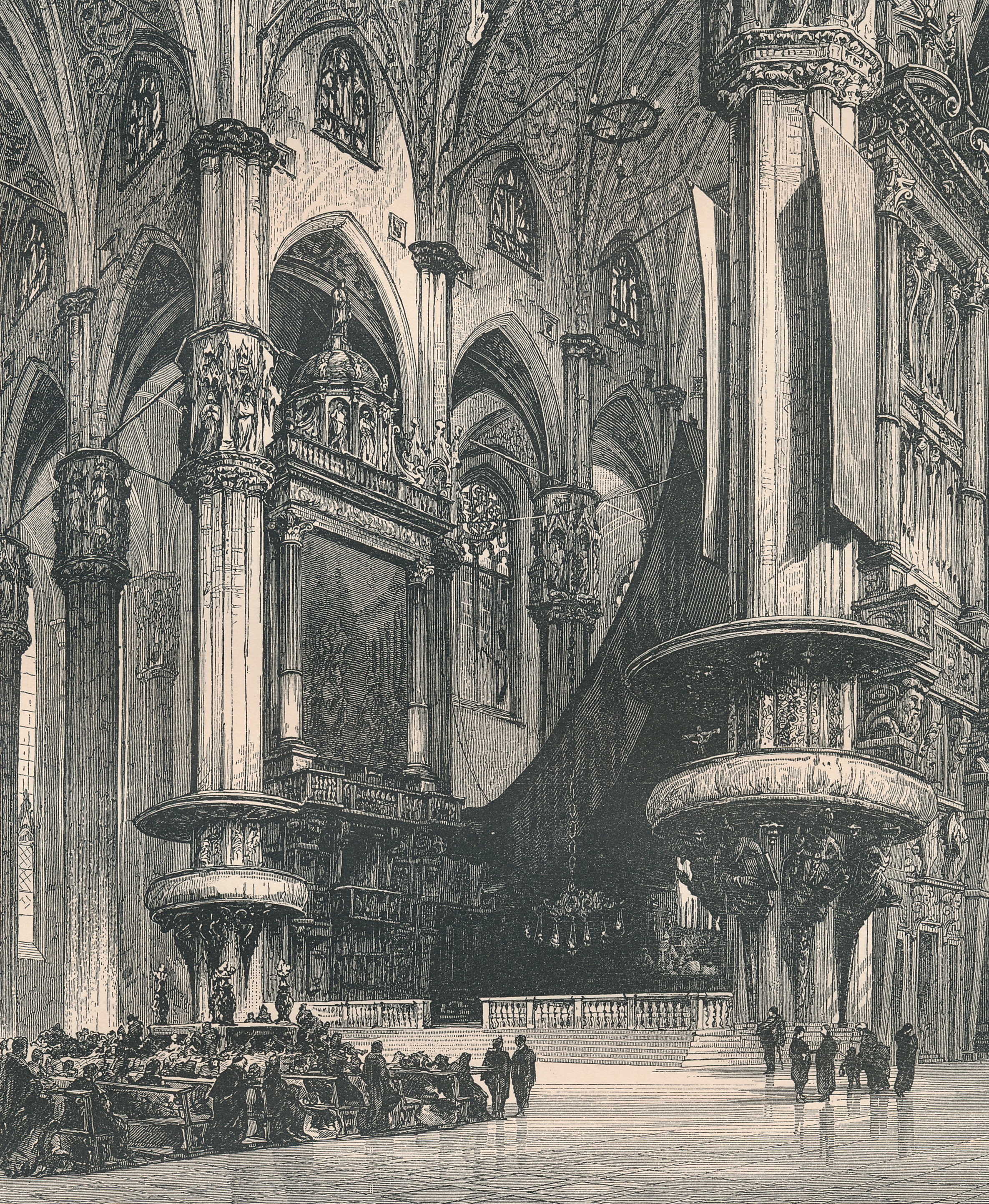 Estampe Originale Cathédrale De Milan - Gravure Ancienne 1857, Architecture