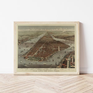 New York City Manhattan 1883 Vogelansicht Stadtplan | Fine Art Druck