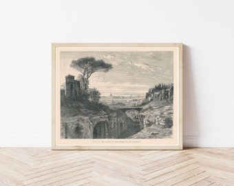 Rome Italy View, Palatine Hill, Caesar's Palace, 1877 Engraving Fine Art Print