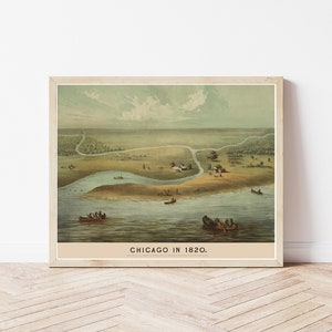 Chicago Chicago um 1820 Vogelaugen Ansicht Lithographie | Fine Art Druck