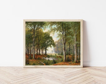 Deer in Forest Landscape Circa 1880 Oil Painting  | Fine Art Print