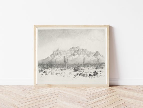 Phoenix Arizona Superstition Mountains 1929 Etching | Fine Art