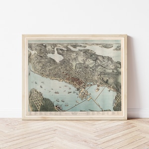 Setattle Washington 1891 Vogelansicht Karte | Fine Art Druck