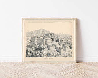 Acropolis of Athens, Ancient Athens Greece, 1885 Engraving Fine Art Print