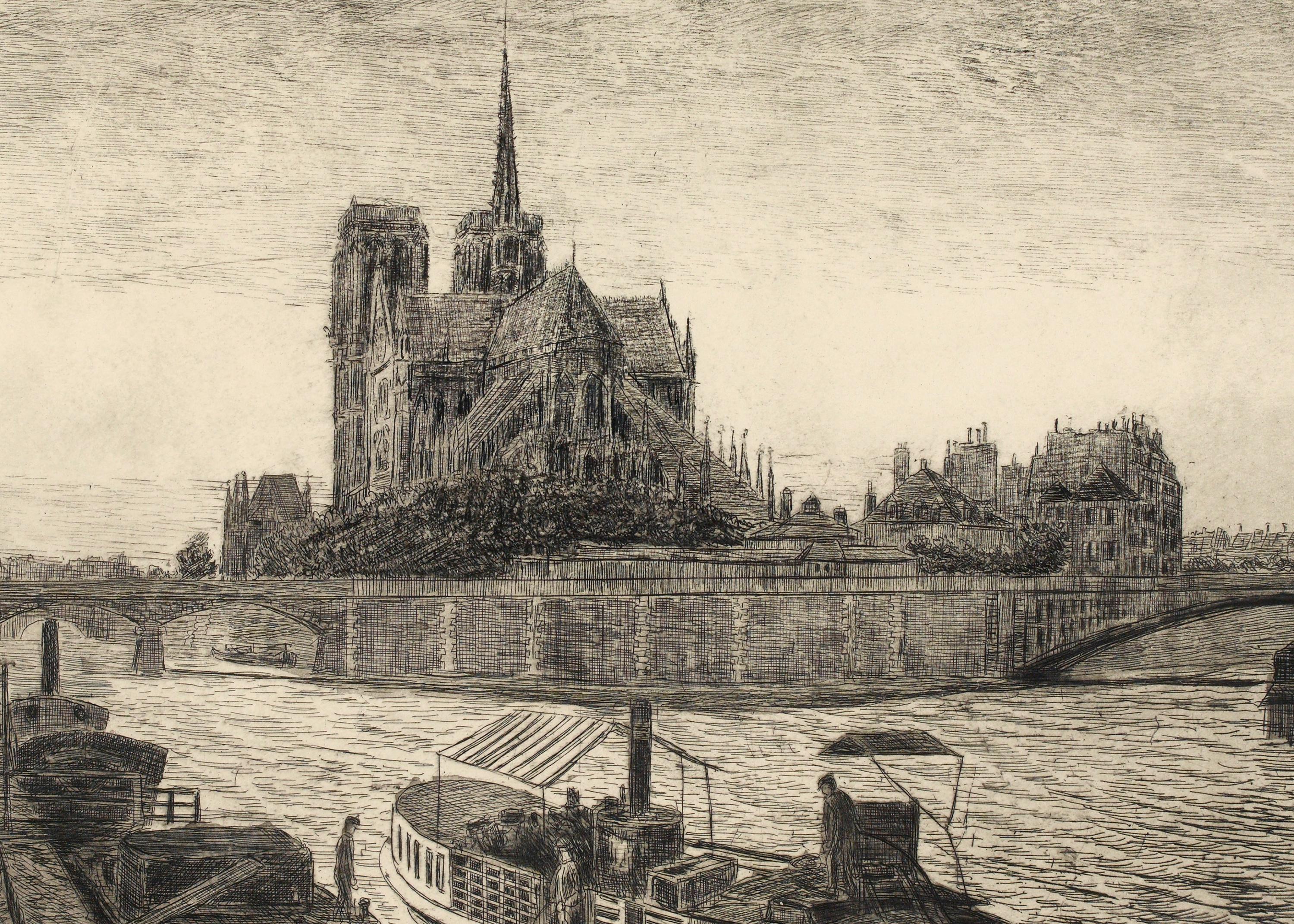 ノートルダム大聖堂、パリ、フランス、1900年頃のエッチング