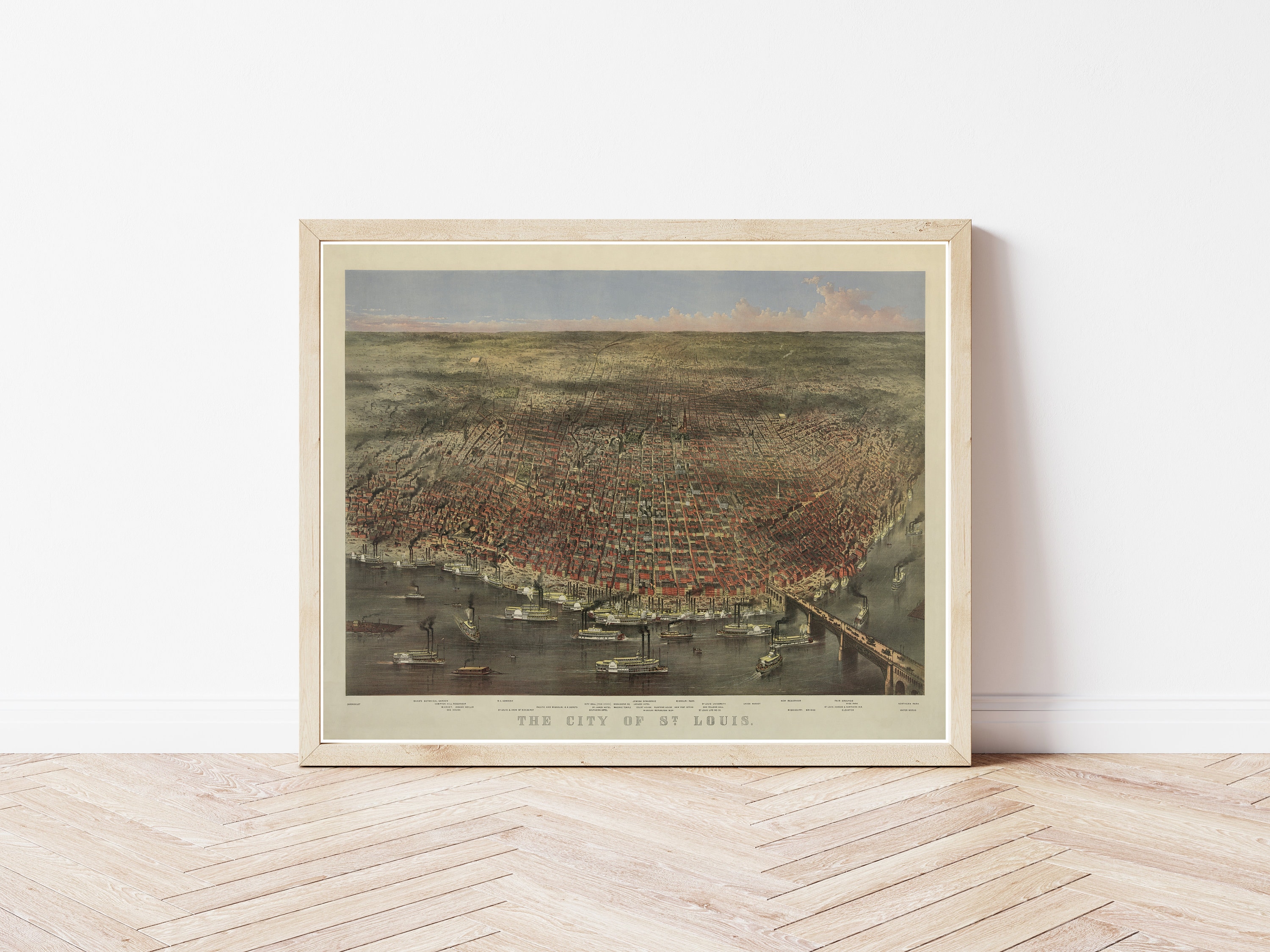 Vintage Birds Eye View Map of Saint Louis, Missouri | Large Solid-Faced Canvas Wall Art Print | Great Big Canvas