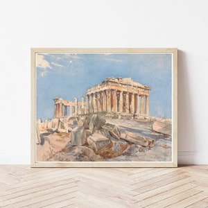 Partenón Atenas Grecia Circa 1890 Pintura de acuarela / Impresión de bellas artes
