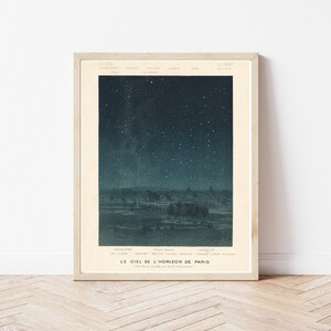 Mapa estelar del cielo nocturno de París, Francia, 1877, ilustración litografía/impresión de bellas artes