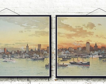 New York City Skyline 1896 Fine Art Prints (Set of 2)