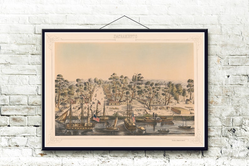 Sacramento California Circa 1850 Bird/'s Eye View Fine Art Print