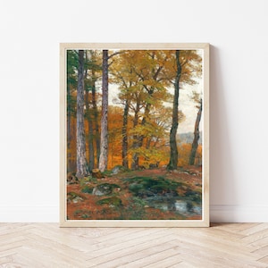 Deer in Forest Landscape Circa 1900 Oil Painting  | Fine Art Print