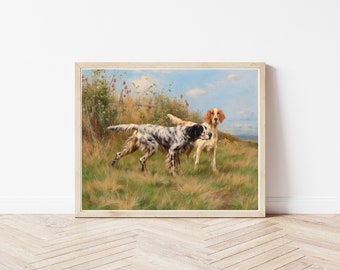 English Setter Dogs Portrait Circa 1890 Oil Painting | Fine Art Print