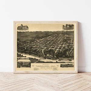 Tuscaloosa Alabama 1887 Kaart in vogelperspectief | Kunstafdruk