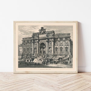 Trevi Fountain Rome Italy 1877 Engraving Illustration | Fine Art Print
