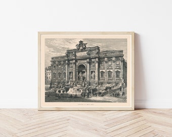 Trevi Fountain Rome Italy 1877 Engraving Illustration | Fine Art Print
