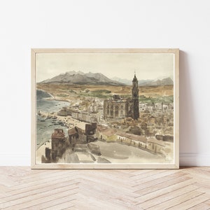 Malaga, Spanje Bekijk aquarel schilderij 1836 | Kunstafdruk