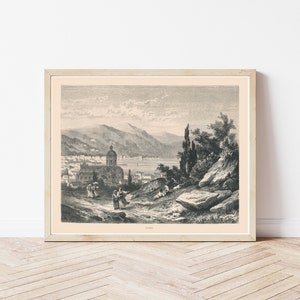 Como Italy & Lake Como View 1877 Engraving Illustration | Fine Art Print