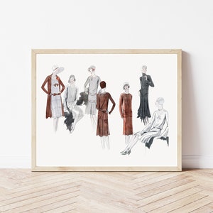 Art Deco 1920&#39;s Fashion & Style Illustration, 1929 Flapper Fashion Art | Fine Art Print
