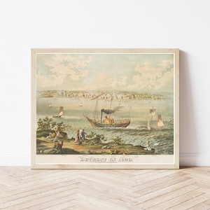 Detroit MI 1820 Vogelansicht Karte | Fine Art Druck