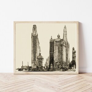 Chicago Illinois Downtown Architecture & Cityscape View 1931 Drawing | Fine Art Print