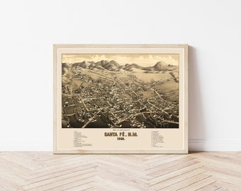 Santa Fe New Mexico 1882 Bird's Eye View Map | Fine Art Print