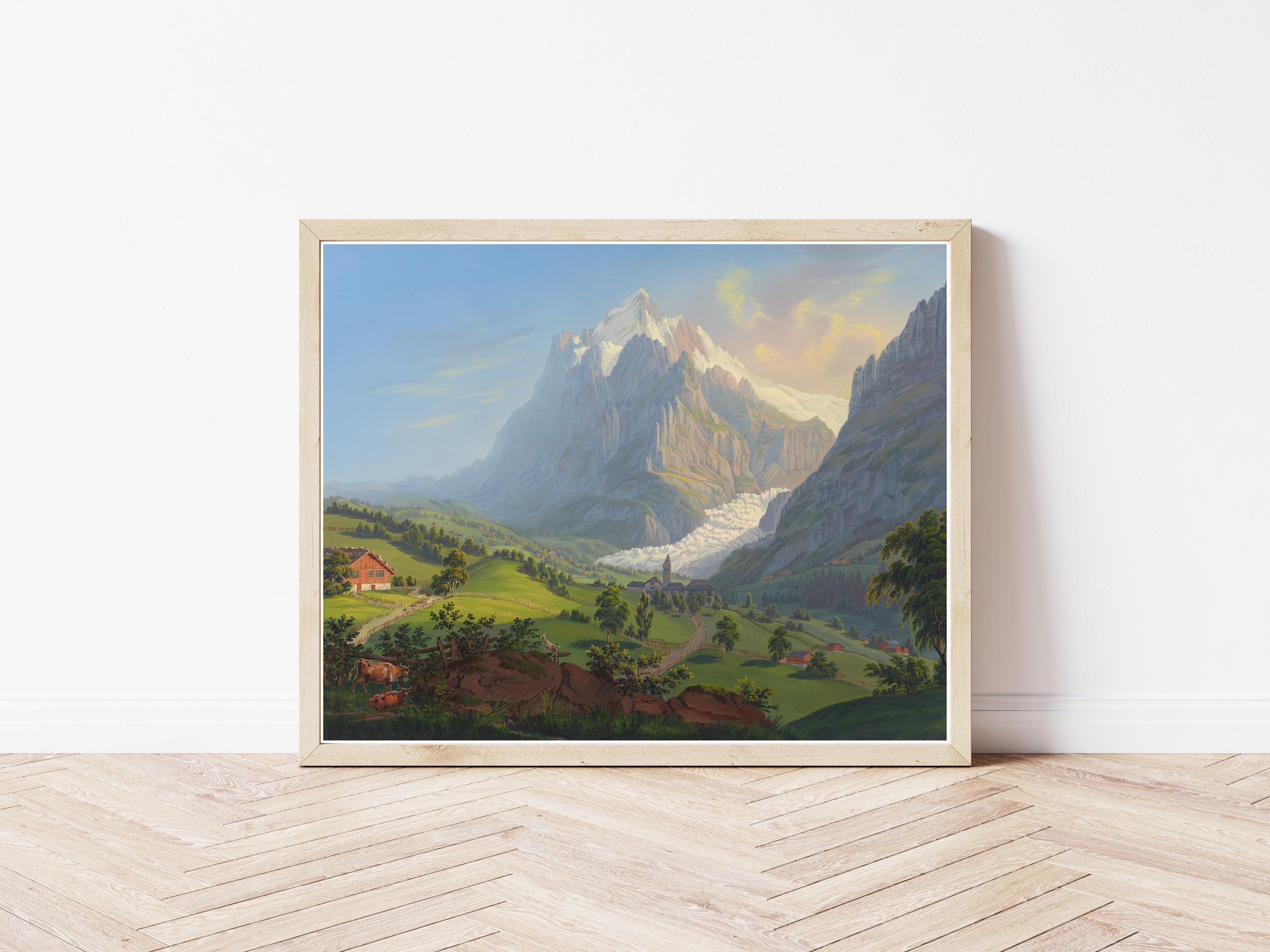 Grindelwald Switzerland & Wetterhorn Mountain Circa 1825 Oil
